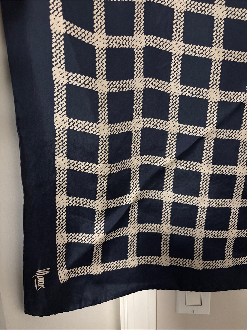 Vintage silk navy and cream scarf Marcus